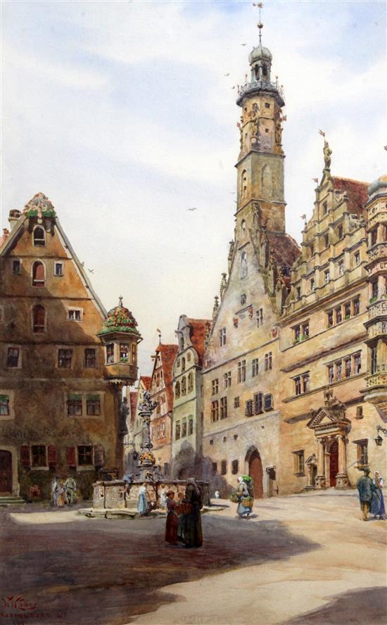 William Wiehe Collins (1862-1951) The Rathus, Rothenburg 20 x 13in.